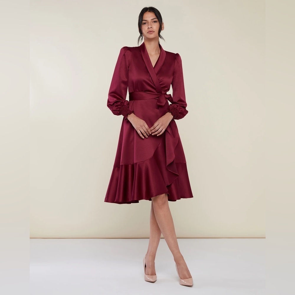 Rachel Parcell | Satin Wrap MIDI Dress In Wine Red Size XS NWT